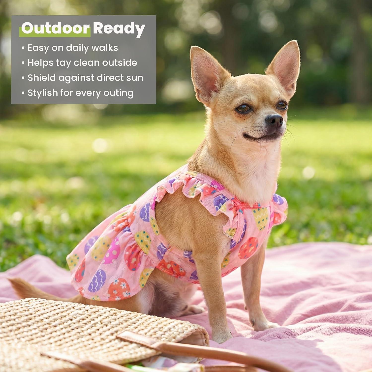 Fitwarm Easter Egg Dog Dress, Holiday Dog Clothes for Small Dogs Girl, Pet Easter Outfit, Pink, Yellow, Purple, Medium