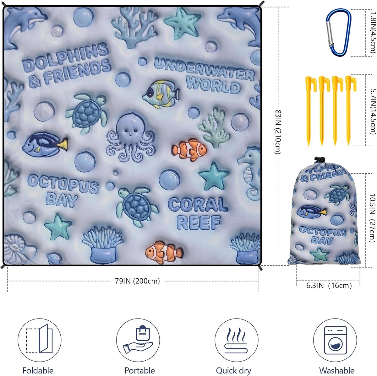 WIWIGO Beach Blanket Mat Waterproof Sandproof for 2-8 Adults Quick Drying