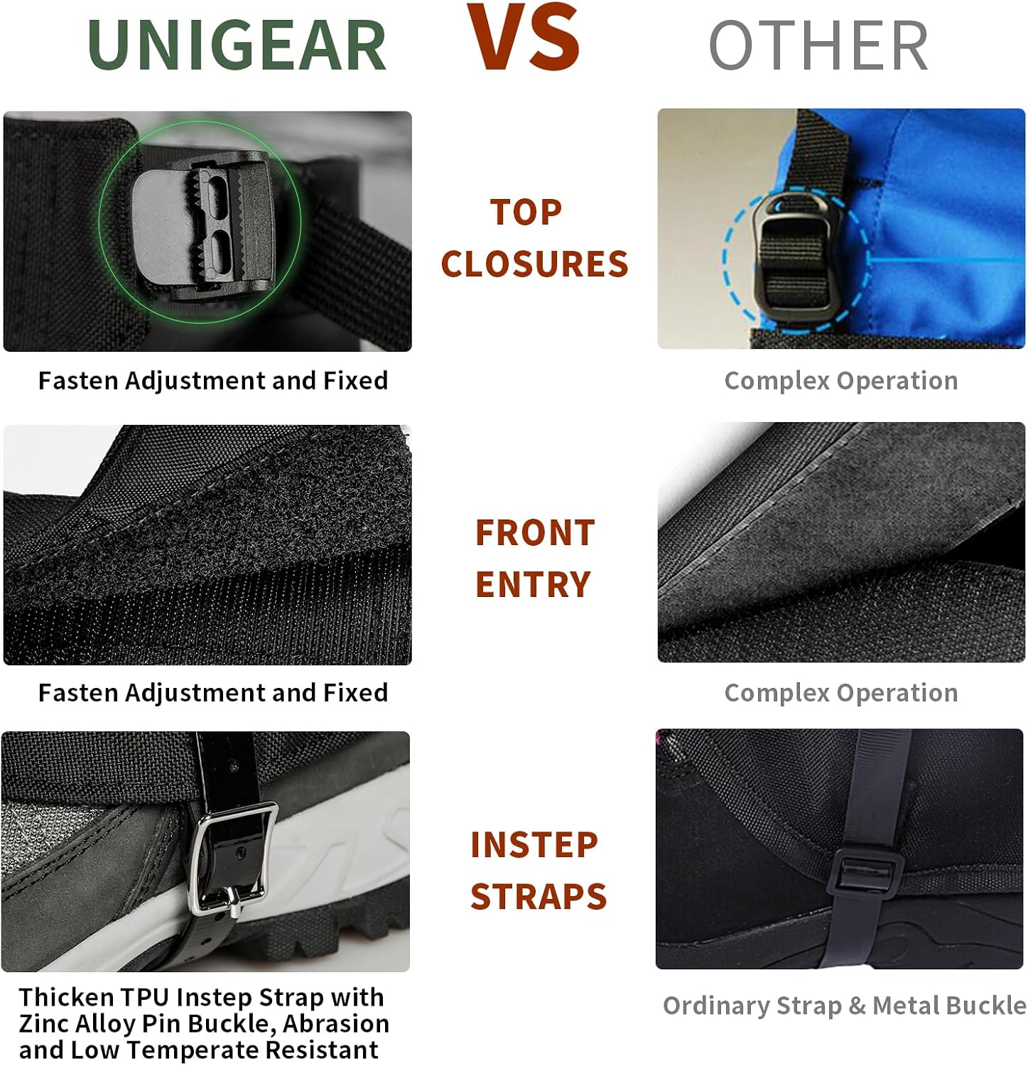 Unigear Leg Gaiters, 1000D Waterproof Boot Gaiters for Hiking Snow Hunting