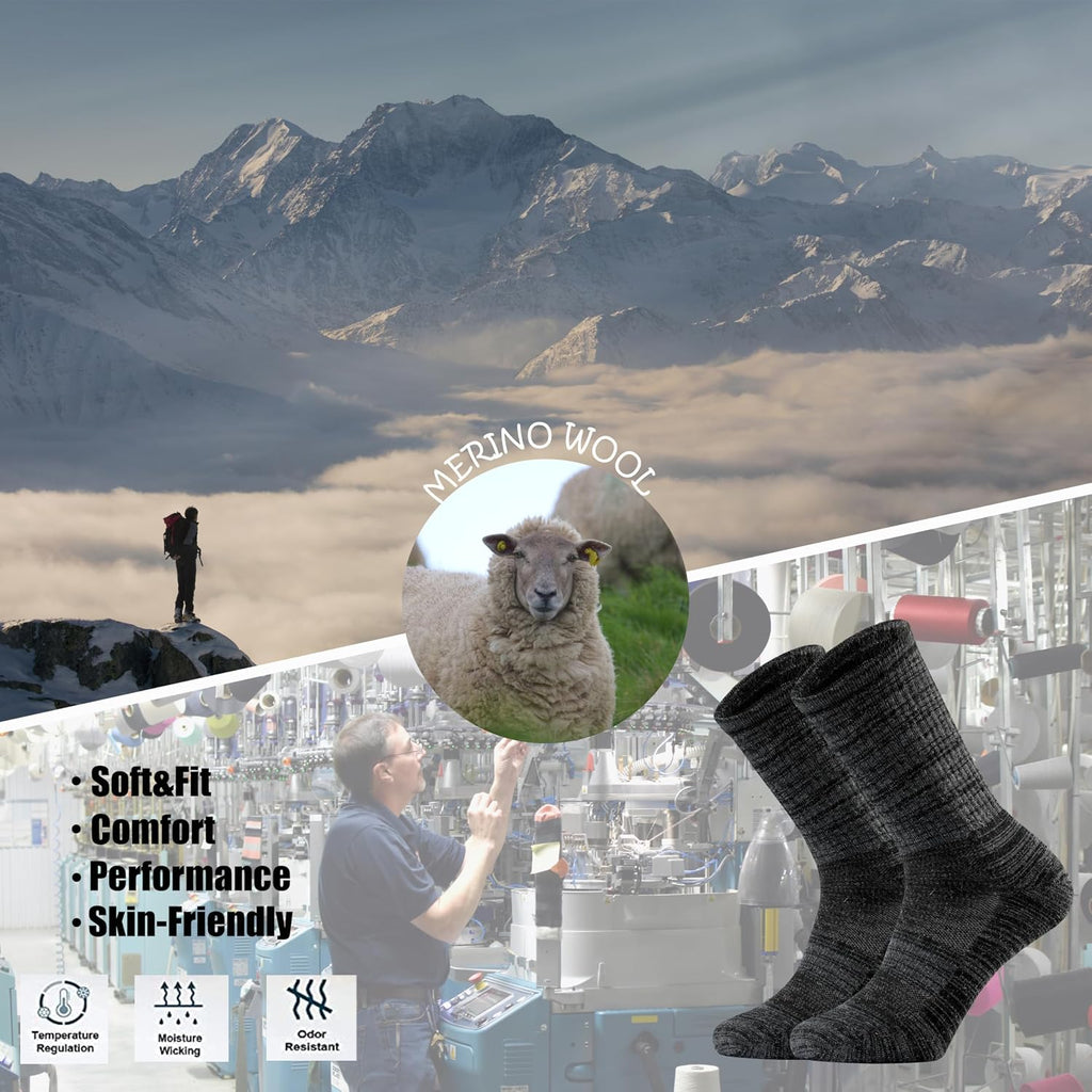Ortis Merino Wool Socks for Men Outdoor Hiking Casual Soft Cushion Crew