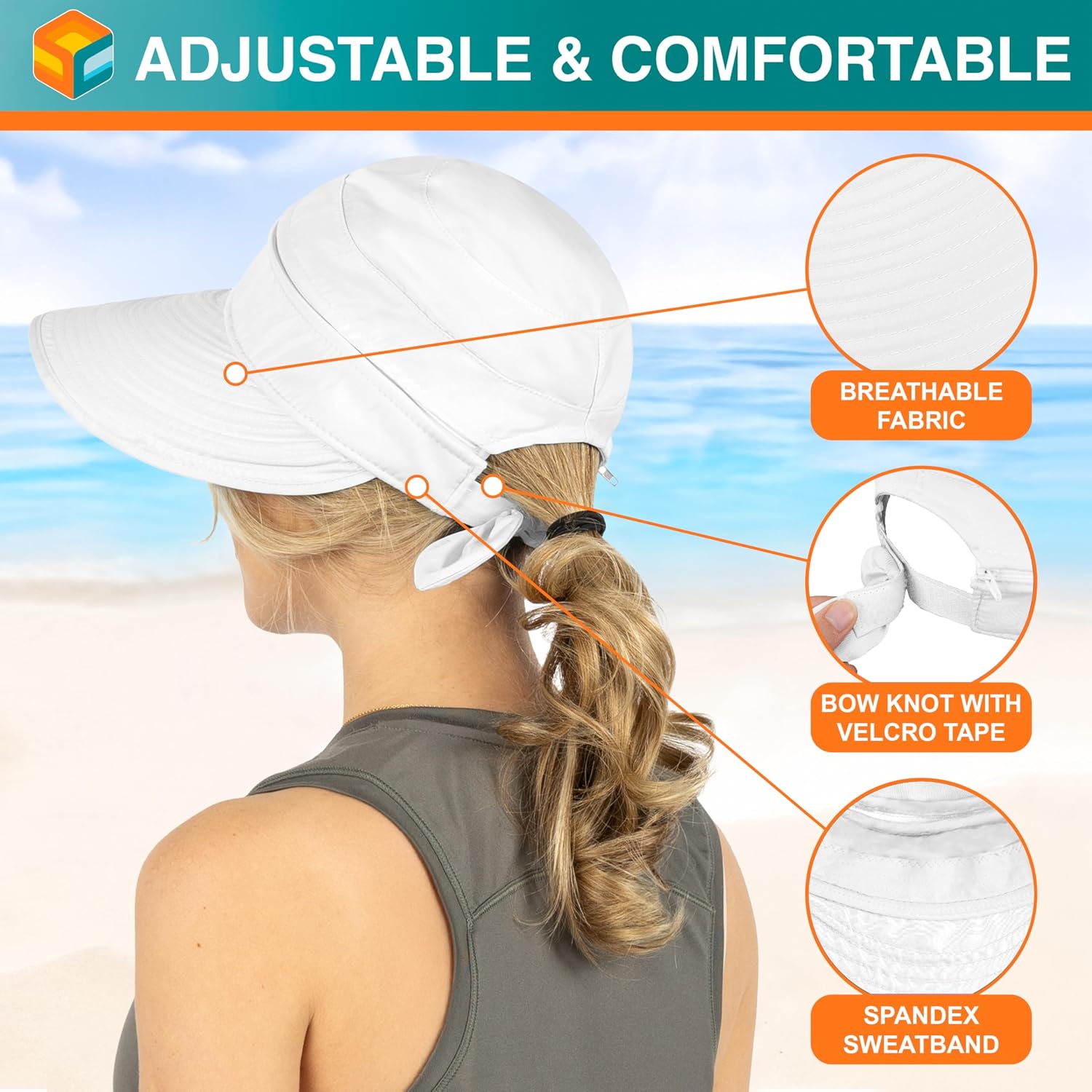 SUN CUBE Womens Sun Hat UV Protection Wide Brim Zip-Off Golf Visor