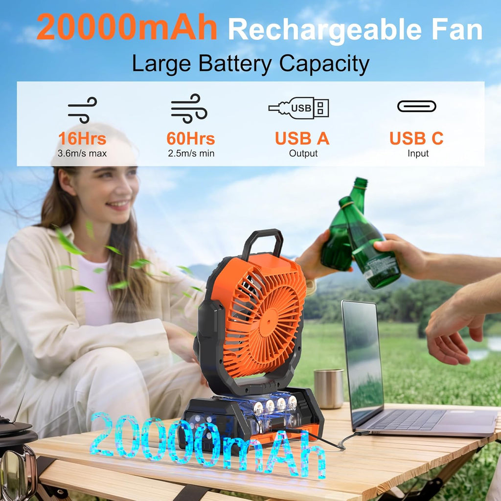 Honesorn 20000mAh Rechargeable Fan Portable 11-Inch, with LED Light Remote