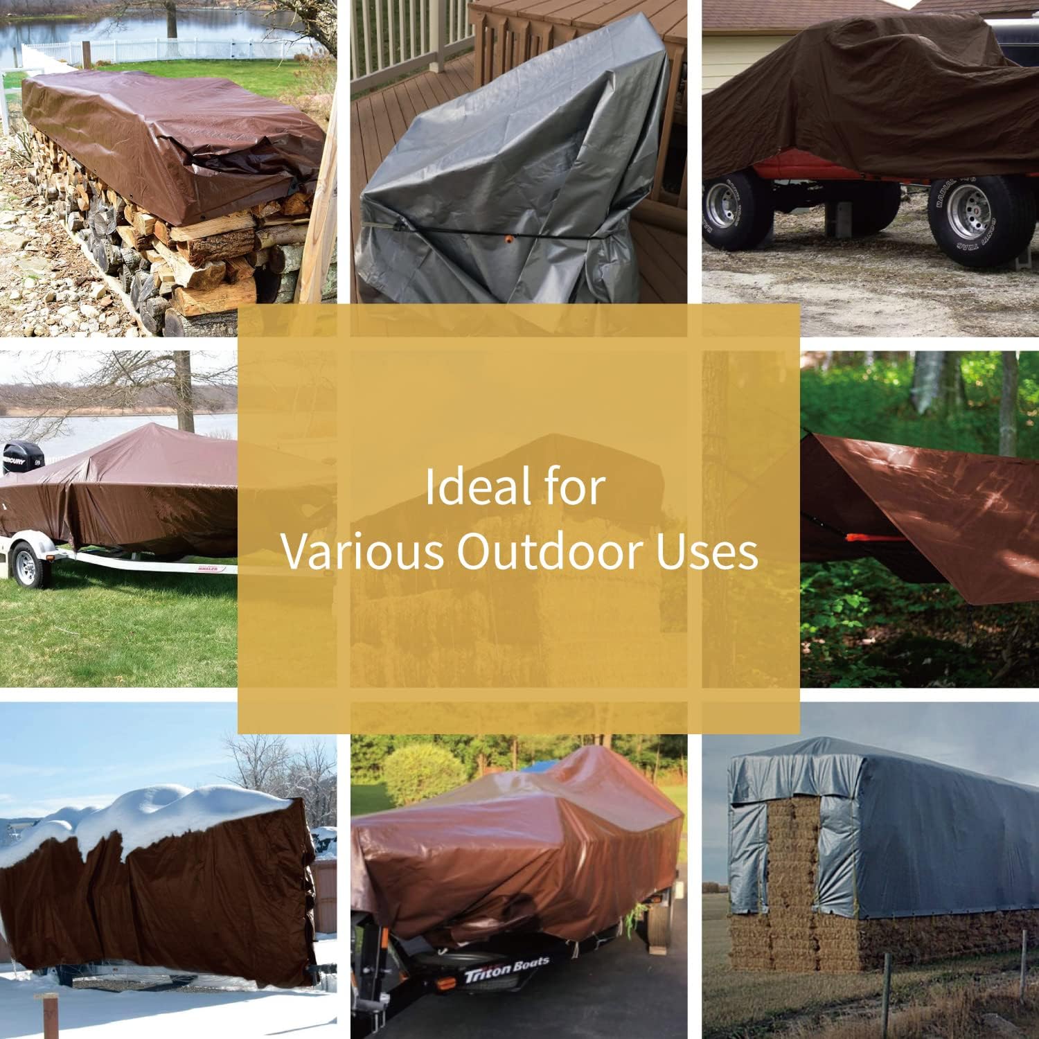 GUARD SHIELD Tarps Heavy Duty Waterproof 16x16 Feet Brown/Bright Silver Poly Tarp Cover Square Outdoor Thick UV Resistant Tarpaulin with Grommets 10mil
