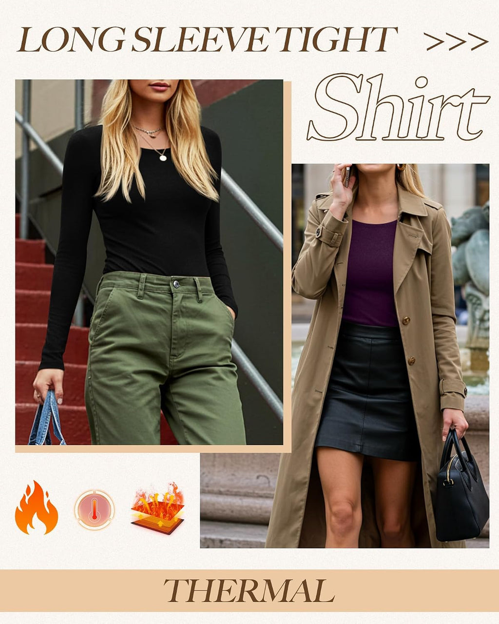 Neer 3 Pack Womens Thermal Shirts Crew Neck Fleece Lined Tops