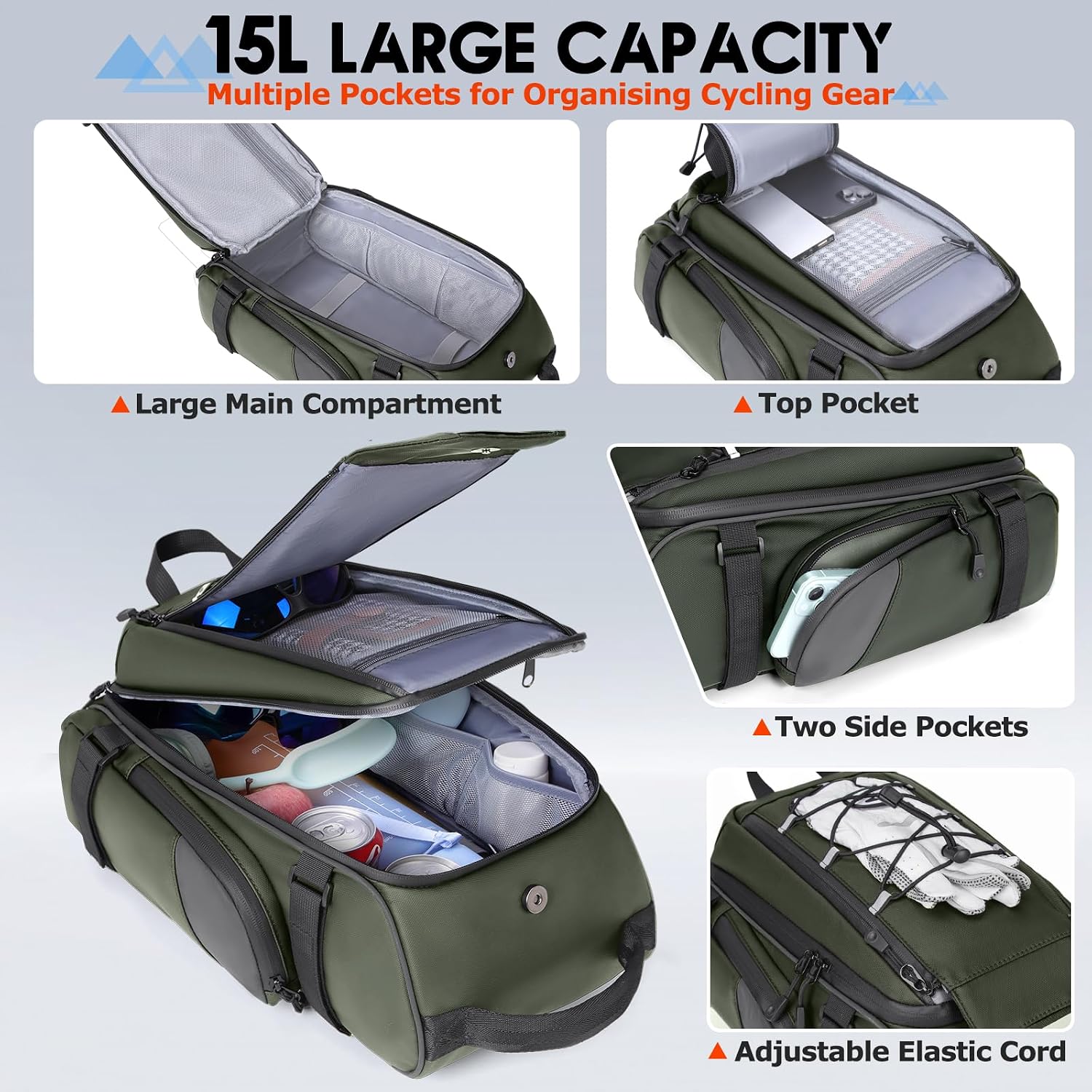 RAINSMORE Bike Bag for Bicycle Rear Rack 15L Waterproof Ebike Trunk Bag