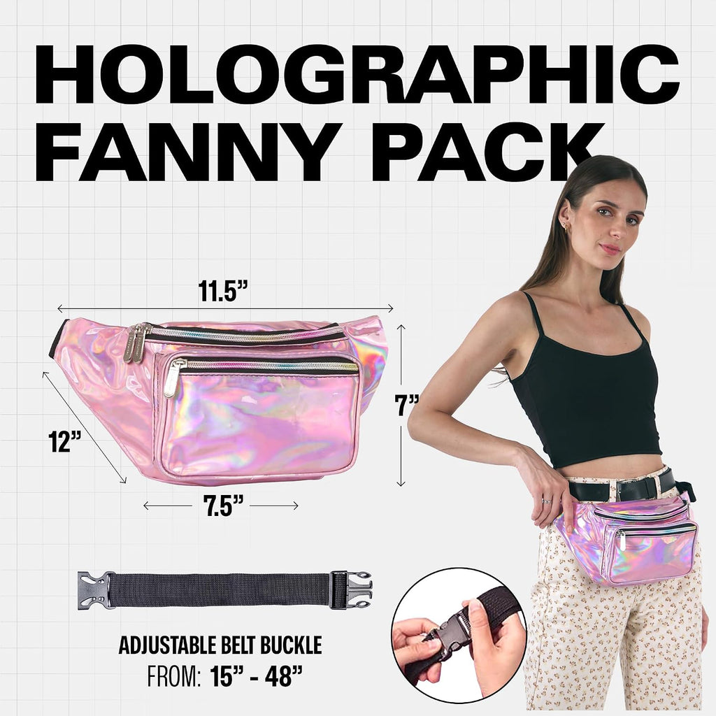 SoJourner Waterproof Holographic Fanny Pack, Pale Pink