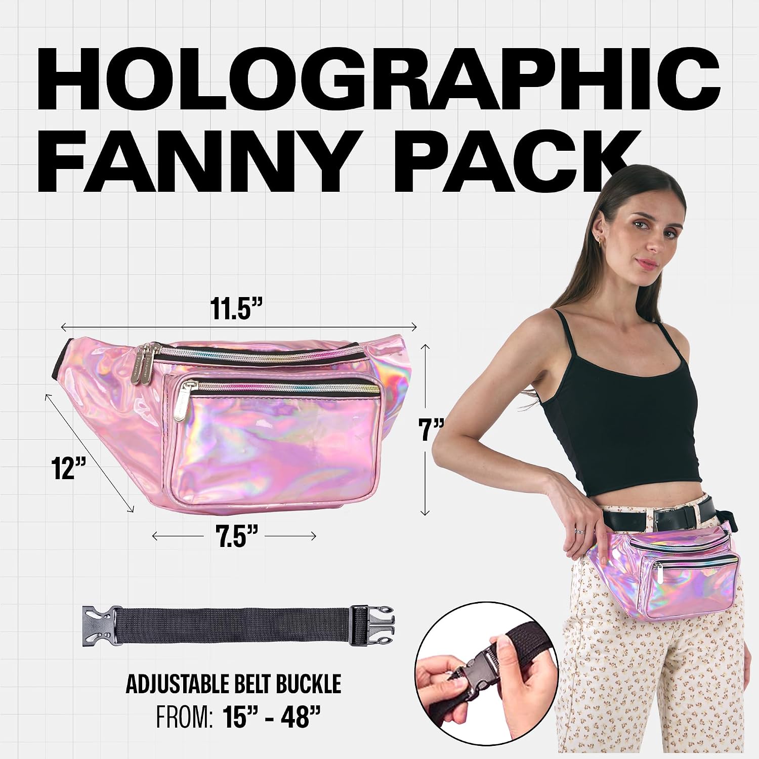 SoJourner Waterproof Holographic Fanny Pack, Pale Pink