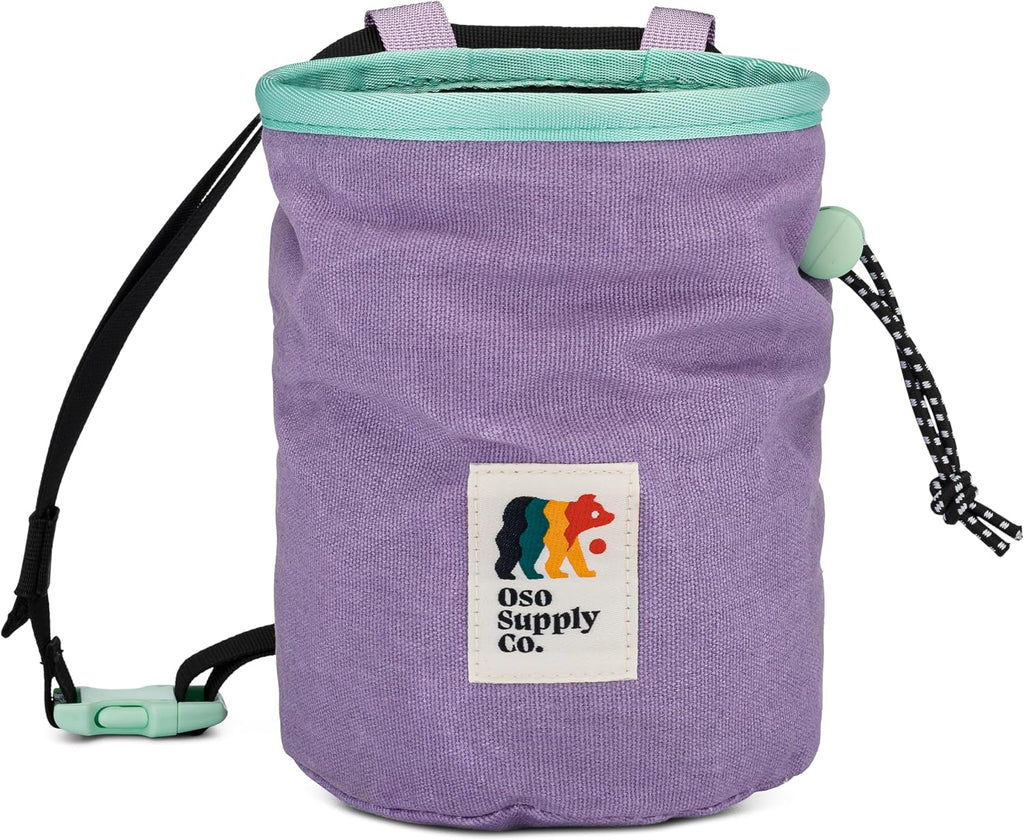 Oso Supply Co - Waxed Canvas Chalk Bag - Zipper Pocket & Mesh Pouch for Bouldering, Rock Climbing, Gym, Weightlifting – Water-Resistant, Adjustable Belt, Wide Opening