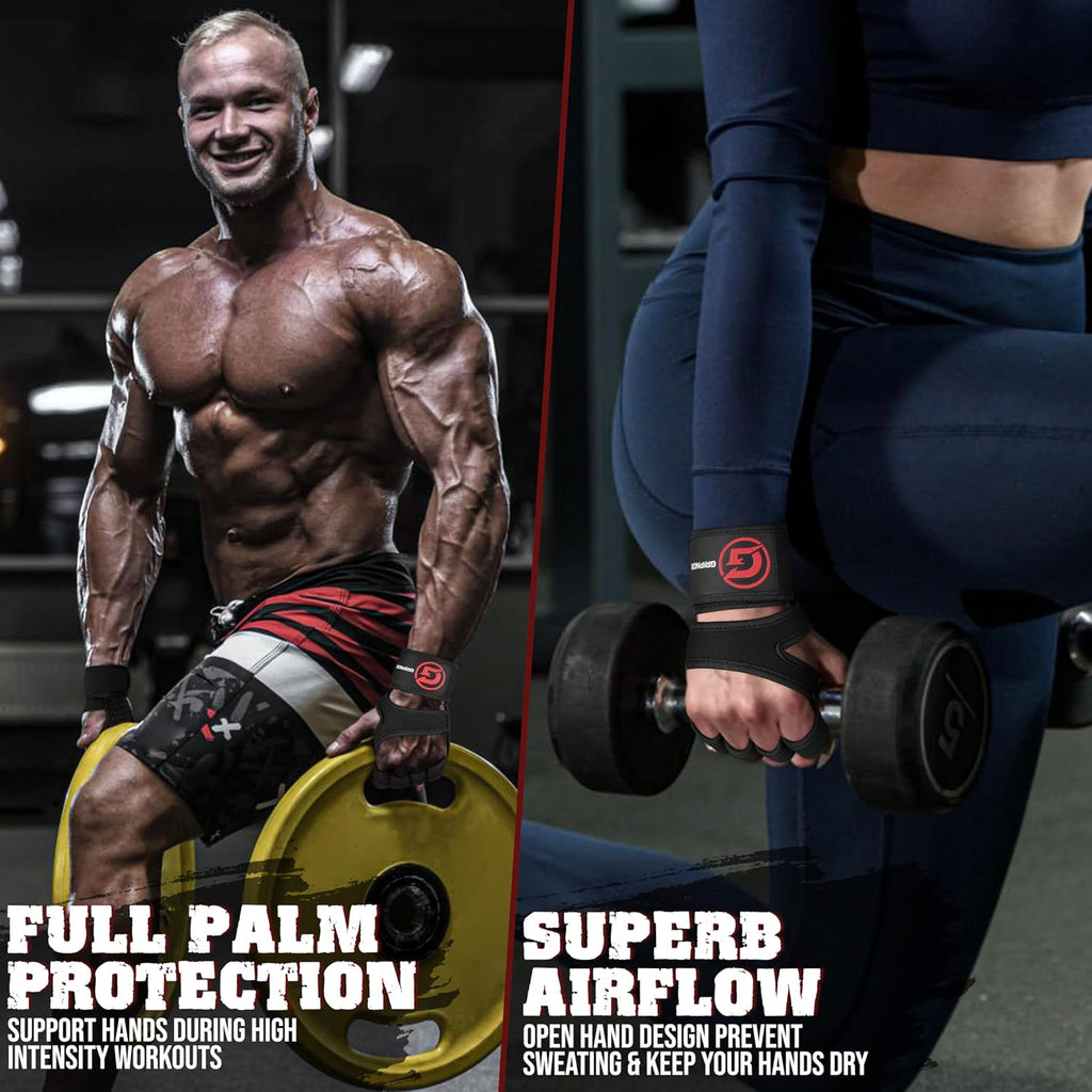 Ventilated Weight Lifting Gloves for Men & Women with Wrist Wrap Support – Padded Fingerless Gym Workout Gloves with Non-Slip Grip for Fitness, Weightlifting & Cross Training