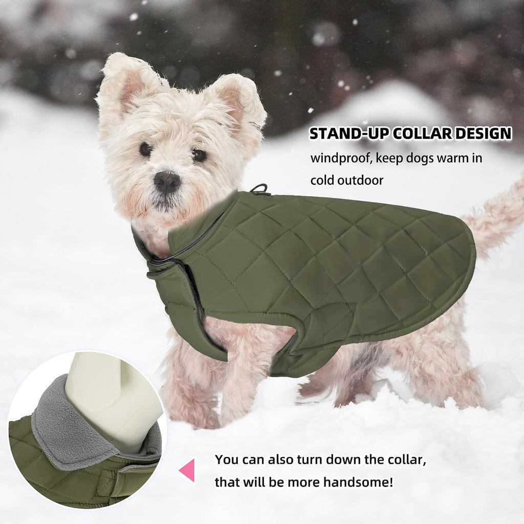 Mile High Life Dog Warm Coat, Small Dog Winter Jacket Windproof Water Resistant Cold Weather Coats Cozy Snow Jacket Vest for Puppies (Olive Green, Medium Chest 17.3")