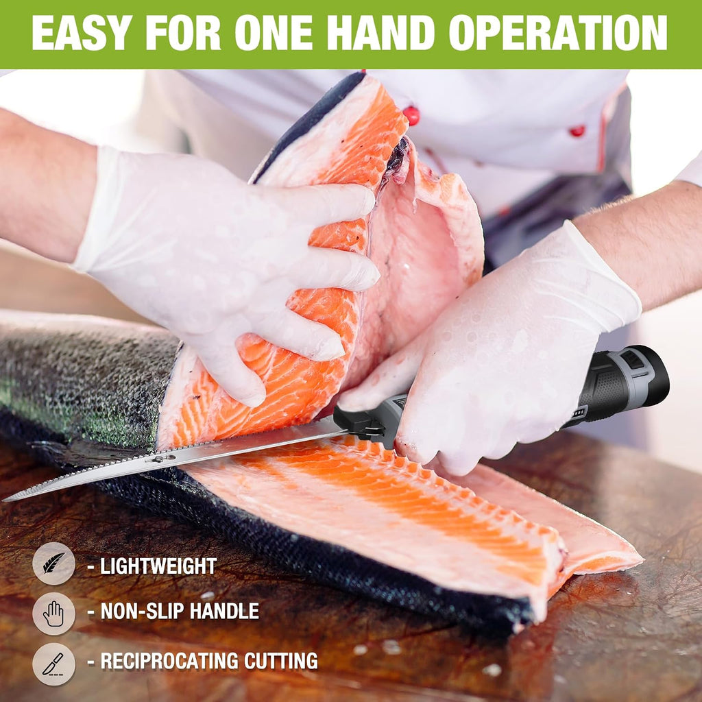 WORKPRO 12V Cordless Electric Fillet Knife, 8" & 10" Sharp Blades