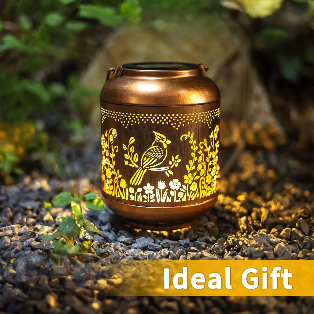 2Pack Cardinal Solar Lanterns Outdoor Hanging Waterproof Garden Decor Metal Solar Lantern Outside Decoration for Yard,Porch,Patio,Backyard, Pathway,Lawn,Birthday Gifts for Women Mom Grandma