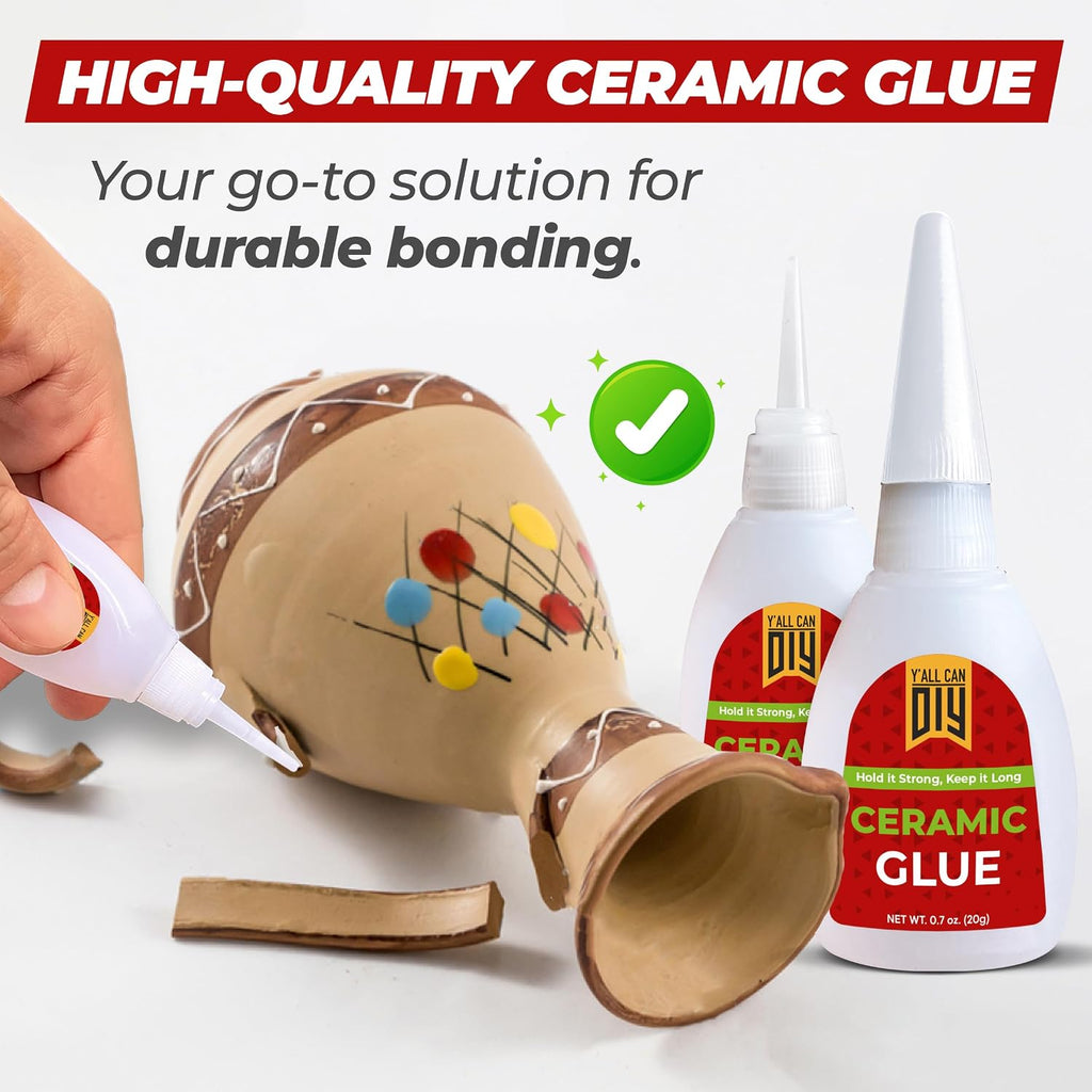 Y’allCanDiy Ceramic Glue Repair for Pottery, Porcelain, Super Glue 4 Pack