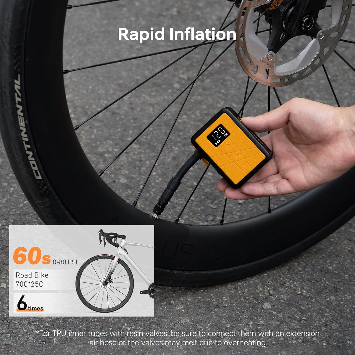 AIRBANK Waterproof Mini Bike Pump with Gauge, Pocket 3, 120 PSI, 600mAh
