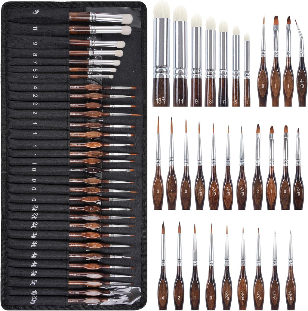 Nicpro Miniature Paint Brushes - 15PCS Model Paint Brush Set with Nylon Case for Acrylic Oil Watercolor, Micro Detail Paint Brushes for Model, Miniature Painting, Fine Detailing, Paint by Numbers