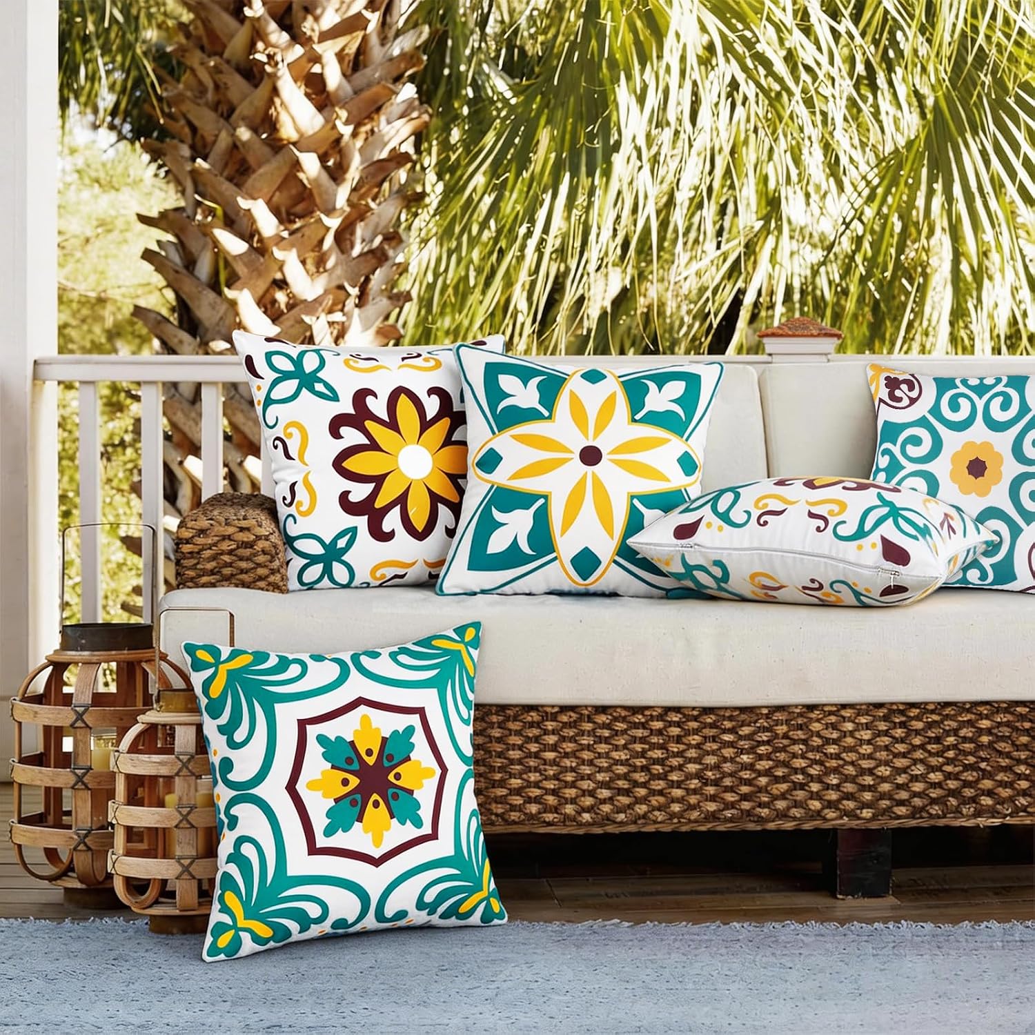 Pyonic Turquoise Outdoor Pillow Covers 18x18 inch Set of 4