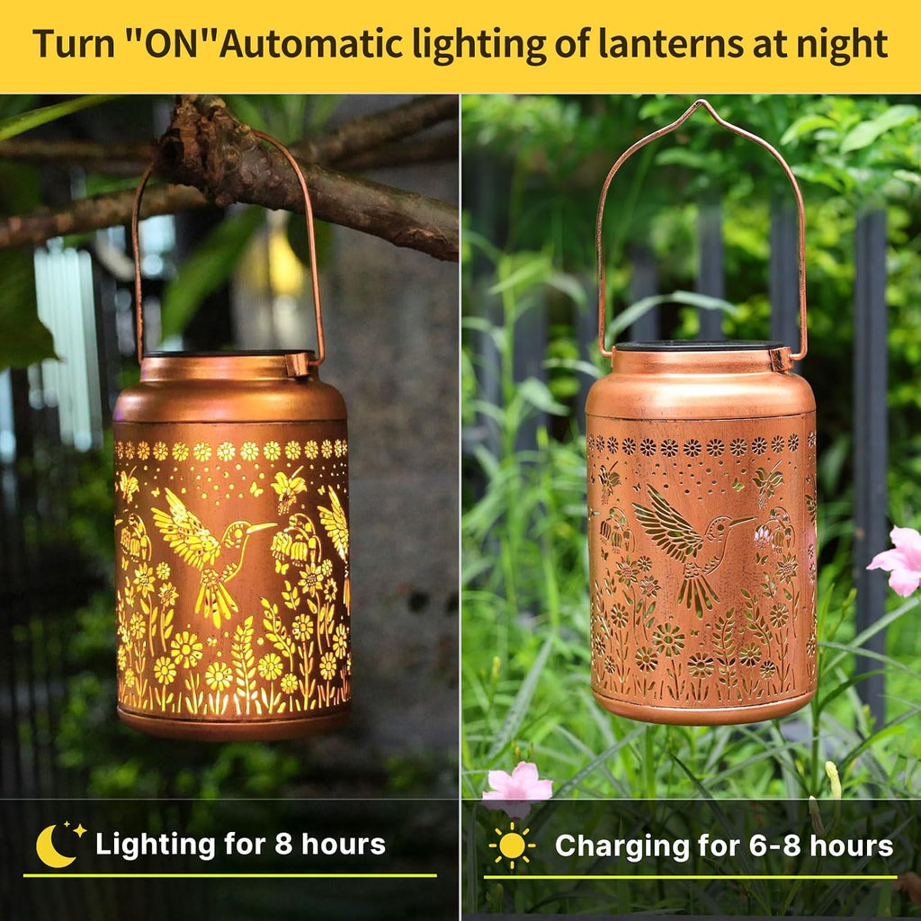 WACLSTDAY Hummingbird Solar Lanterns Outdoor Waterproof Garden Decor Birthday Gifts for Women Men Mom Hanging Solar Lights Metal Decoration Outside for Yard,Patio,Backyard,Porch,Easter