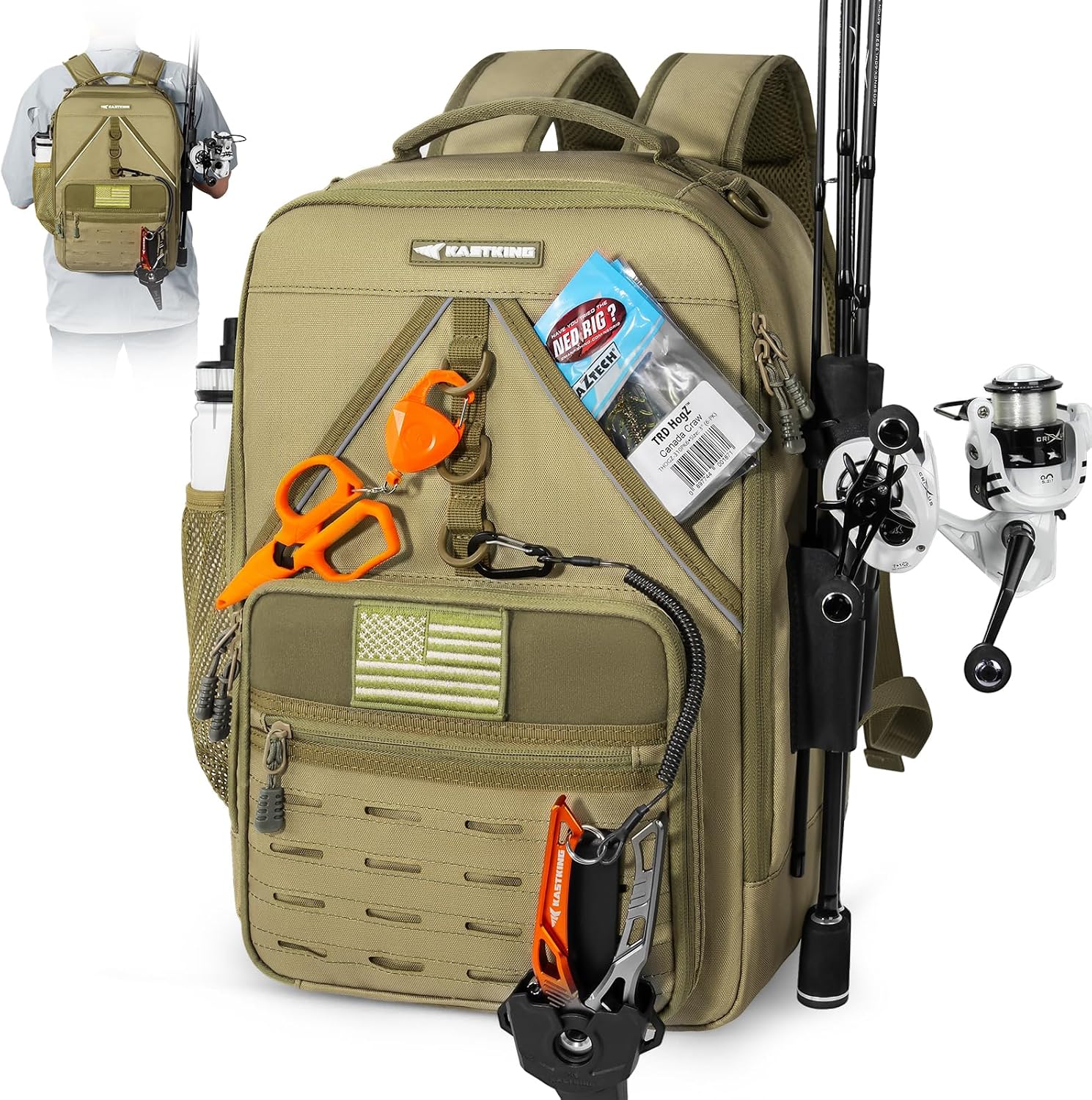 KastKing KastMate Fishing Backpack With 2 Rod Holders, Khaki
