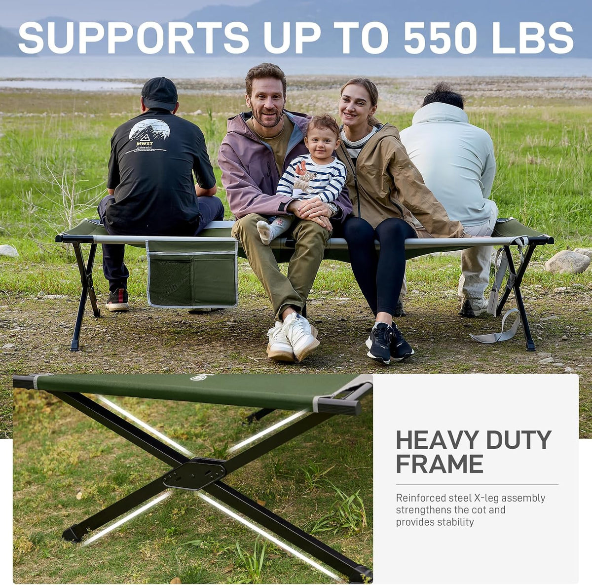 EVER ADVANCED Extra Wide Camping Cot for Adults Oversized XXL Sleeping Cots Folding Cot Bed with Carry Bag, 84.3" L x 41.9" W, Support to 550 lbs