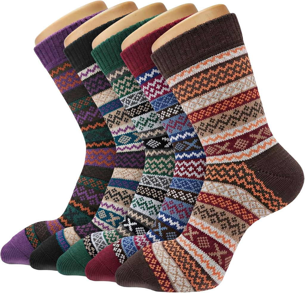 Senker Fashion Wool Socks for Women, 5 Pairs Winter Warm Crew Boot Socks
