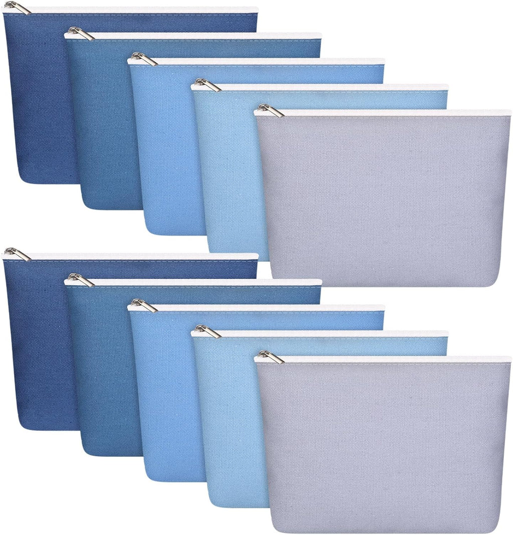 Reginary 10 Pcs Canvas Makeup Bags Bulk Blank Cosmetic Bags,Linen Color