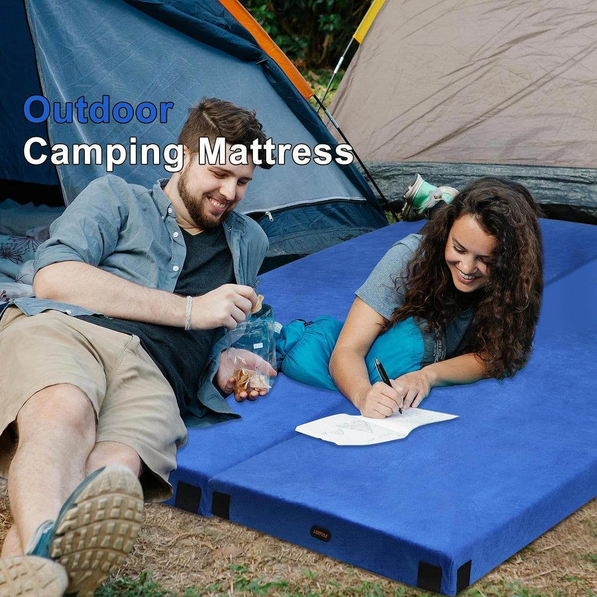 Memory Foam Camping Mattress pad, Comfortable Thick Floor Sleeping Mat for Adults with Waterproof and Non-Slip Bottom, Portable Roll Up Mattress for Sleepover Guest,Cot Mad for Car Camping