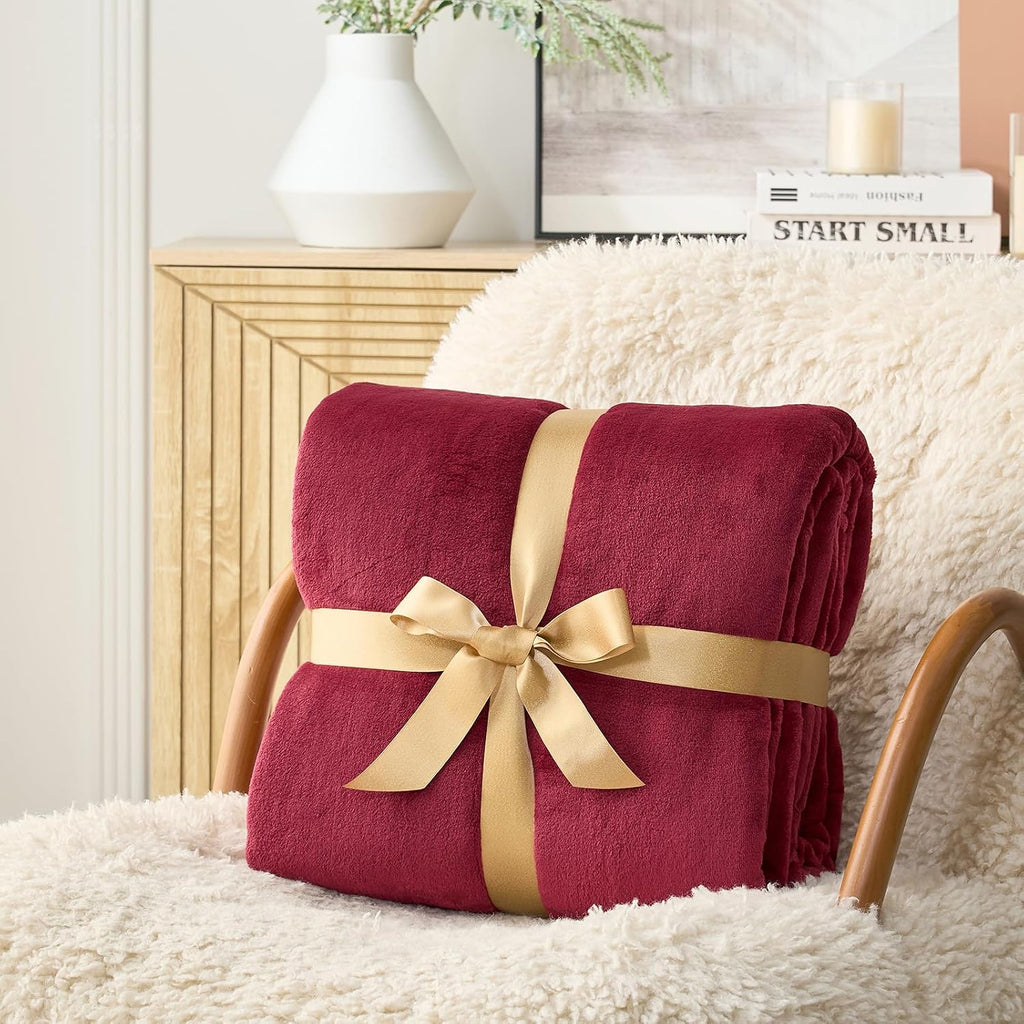 Hansleep Twin Burgundy Red Fleece Blanket, Soft Flannel Bed Blanket