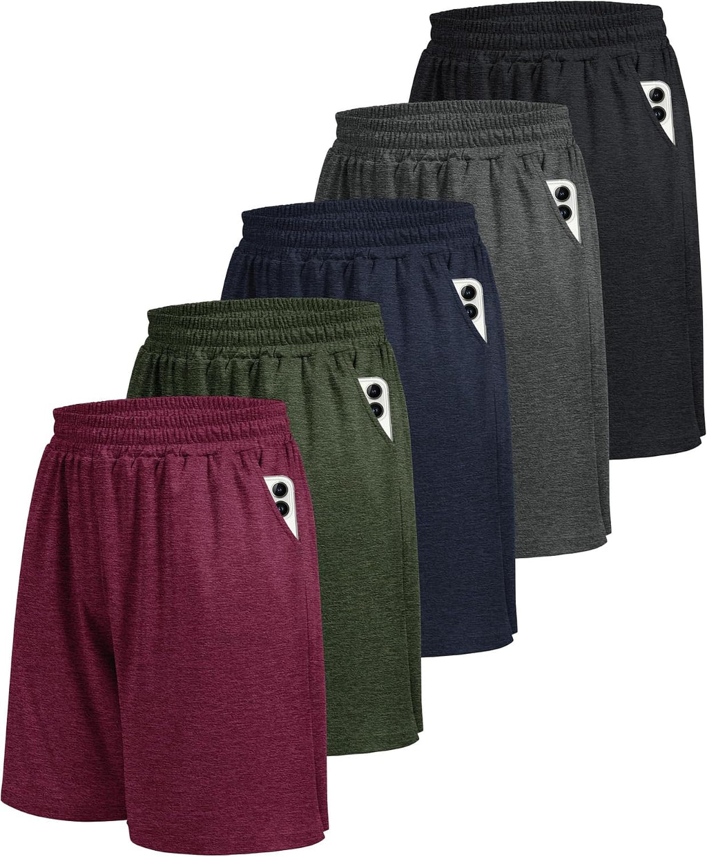 5 Pack Athletic Gym Mens Shorts - Workout Black Quick Dry Basketball Shorts