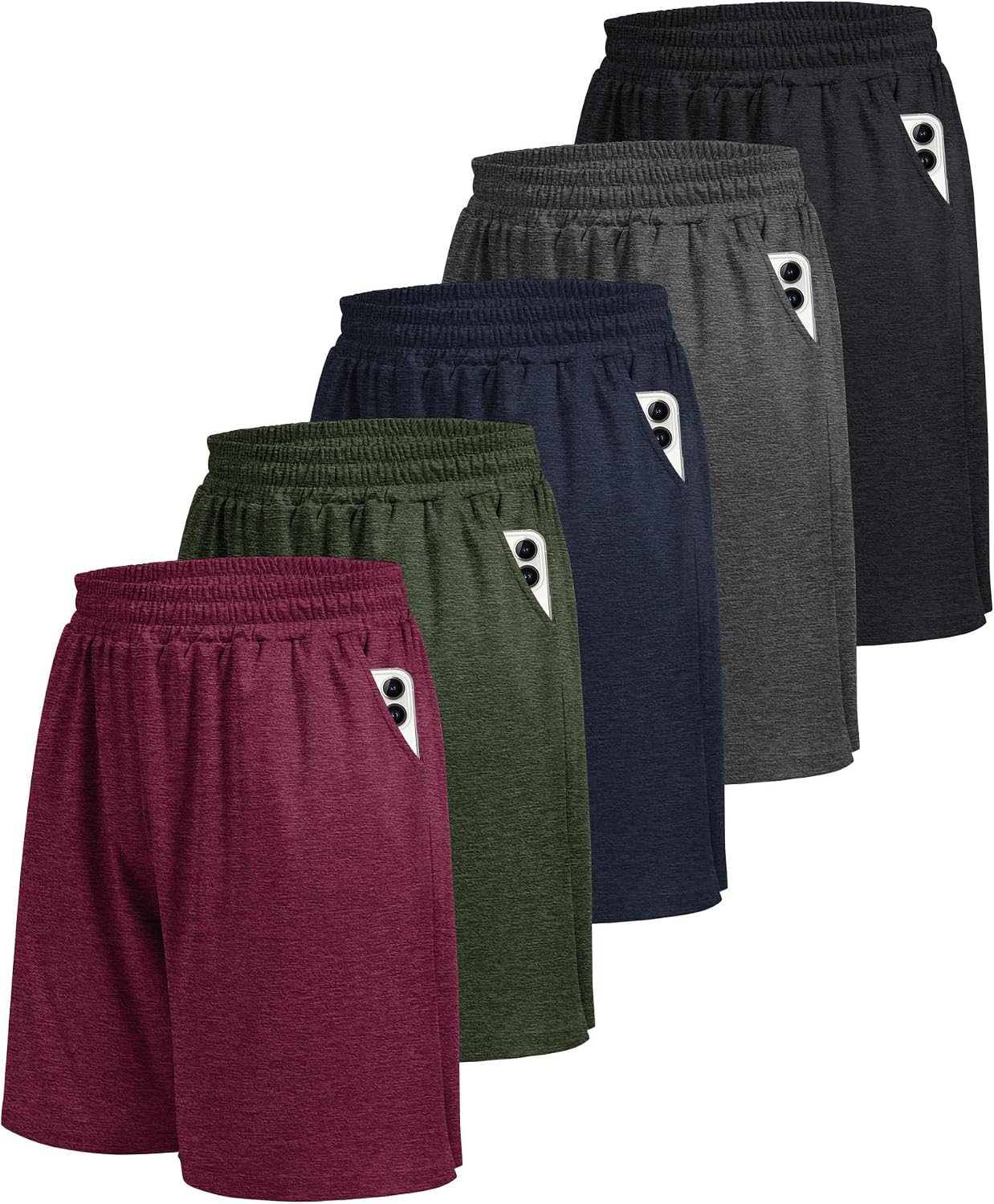 5 Pack Athletic Gym Mens Shorts - Workout Black Quick Dry Basketball Shorts