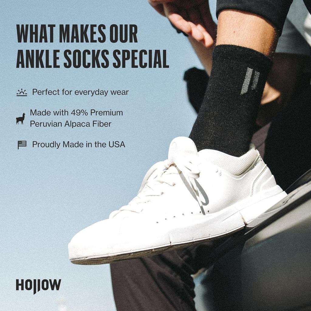 HOLLOW Alpaca Ankle Socks for Men and Women, Moisture Wicking Socks for Hiking, Running, Outdoors, Light Compression