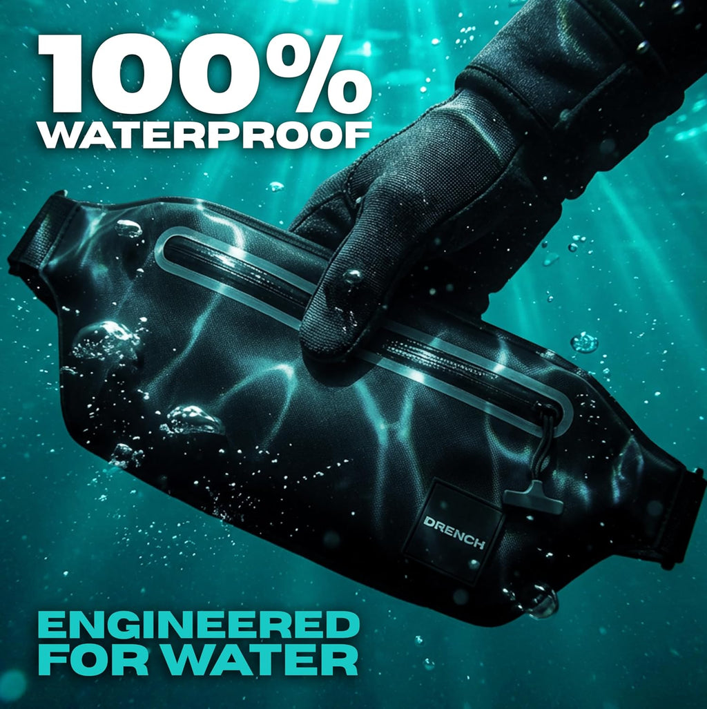 Drench 100% Underwater Waterproof Fanny Pack | Submersible Waterproof Phone Pouch & Waist Pack Dry Bag for Swimming, Boating, SUP & Snorkelling | Floating Belt Bag Underwater Phone Case | iPhone