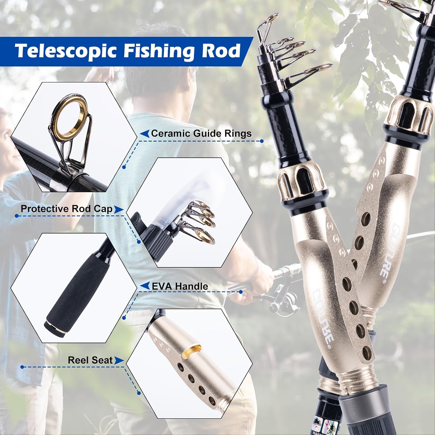 GOTURE Telescopic Fishing Rod and Reel Combos, Carbon Fiber Travel Fishing Pole, 9+1 BB Spinning Reel, Saltwater Freshwater Fishing Gear Kit with Braided Line, Lures, Carrier Bag for Bass Trout