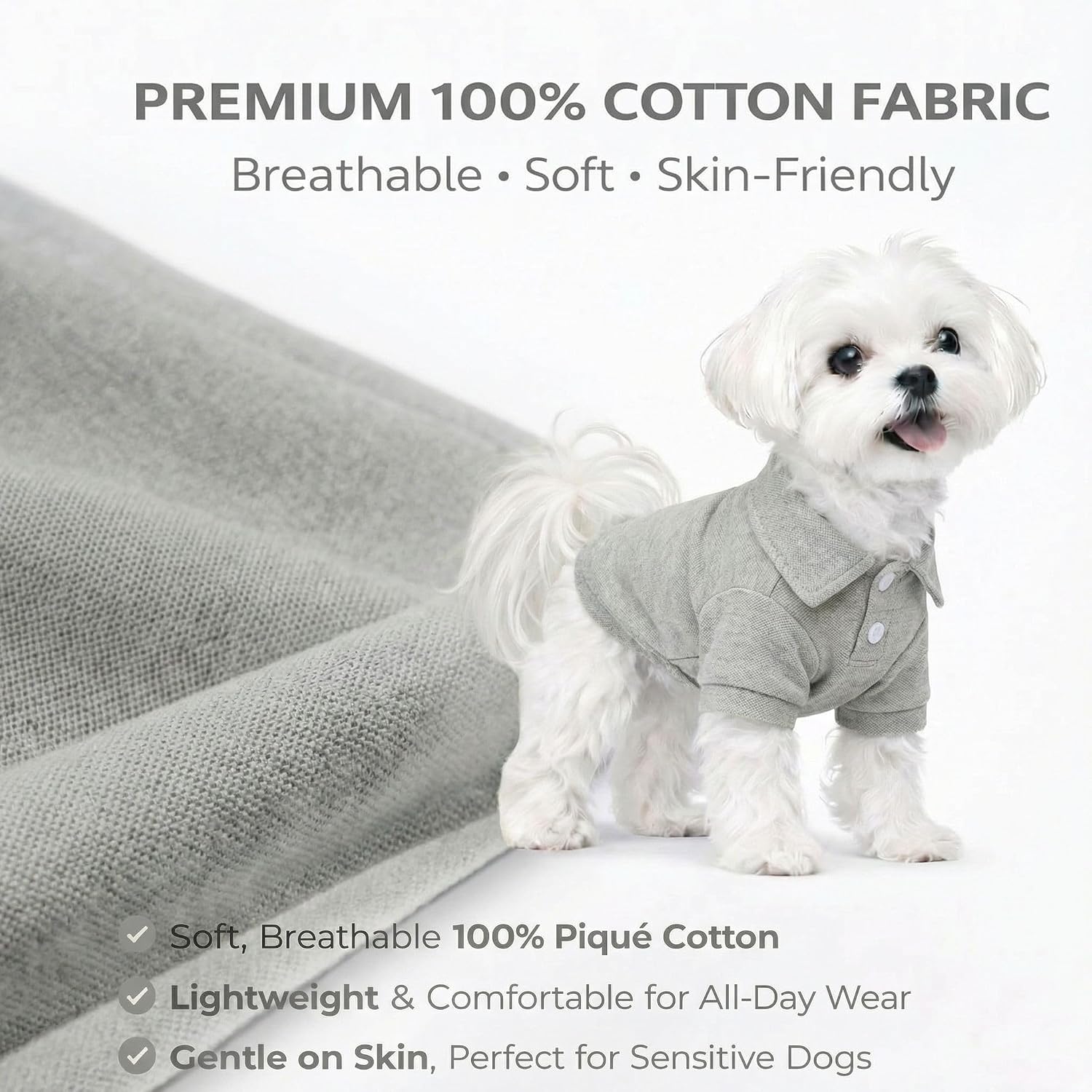 lovelonglong Basic Dog Polo Shirts Premium Cotton, Polo T-Shirts for Large Medium Small Dogs with a Two-Button Collar Blank Color Gray XL