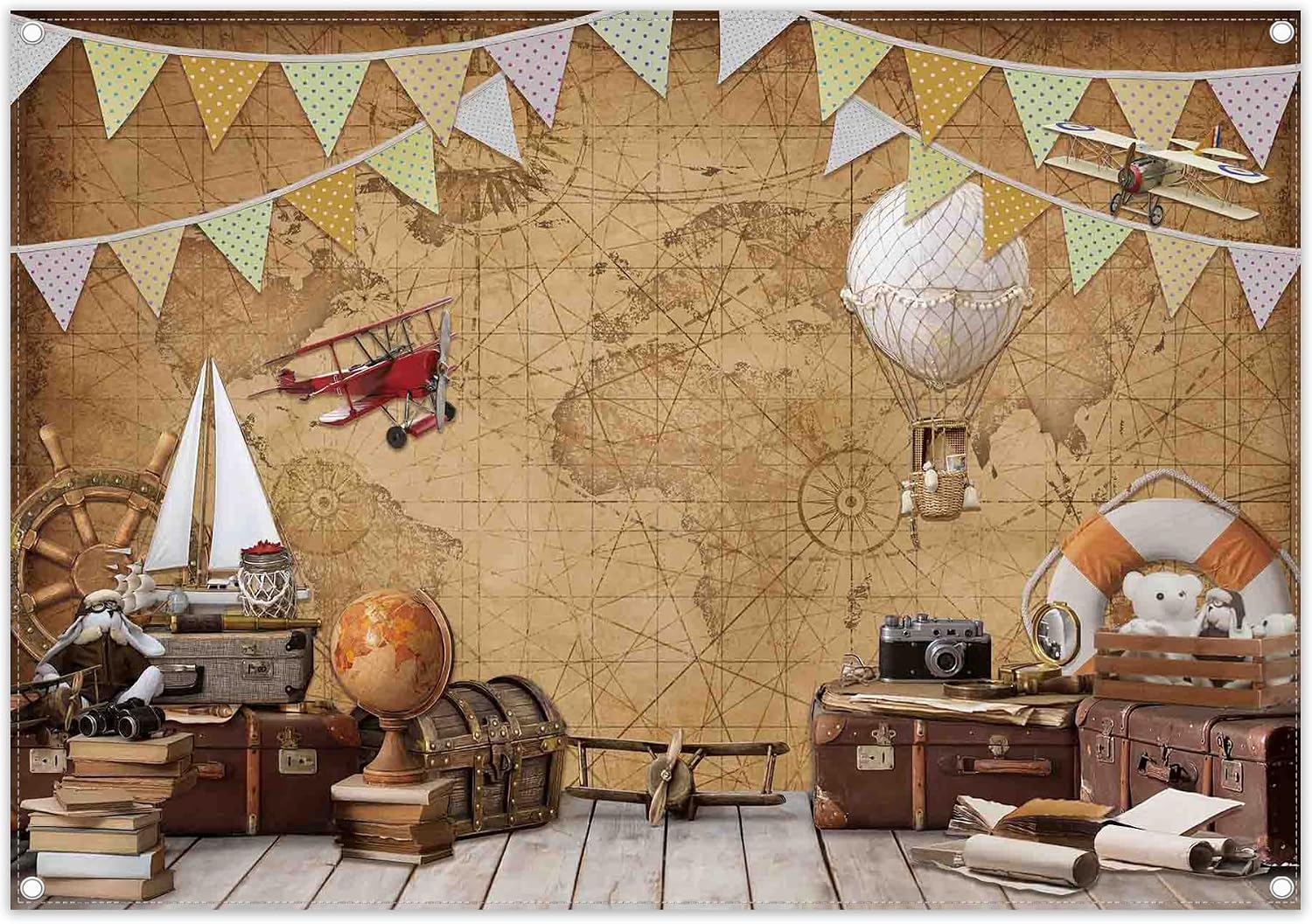 7x5ft Fabric Vintage Around World Map Photography Backdrop