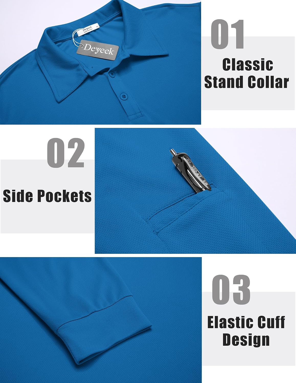 Deyeek Men's Long Sleeve Polo Shirts, Quick Dry Golf Polo for Men