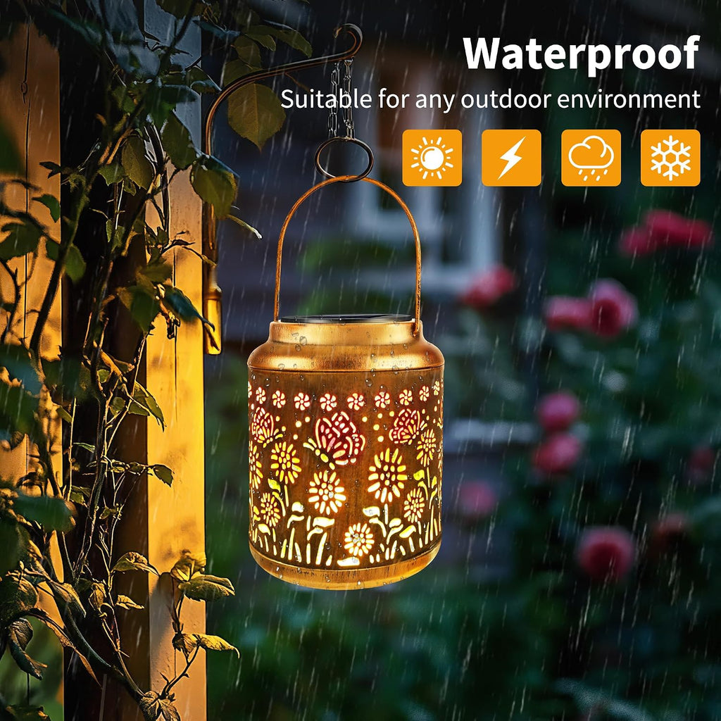 Brizled Butterfly Solar Lantern Lights with Colorful Projection, Christmas Birthday Gifts for Women Mom Grandma, Multicolor Hanging Lights Outdoor Waterproof, Solar Lantern Lights for Garden Patio