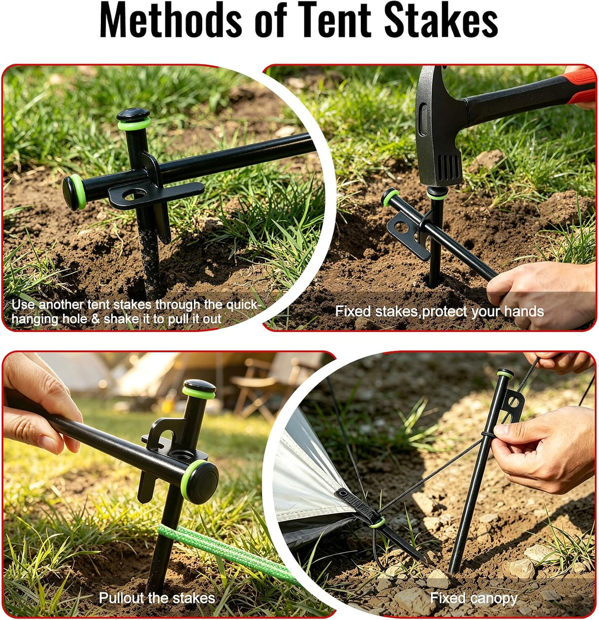DESHIL 12 Pack Tent Stakes Heavy Duty Tent Stakes with Camping Hammers