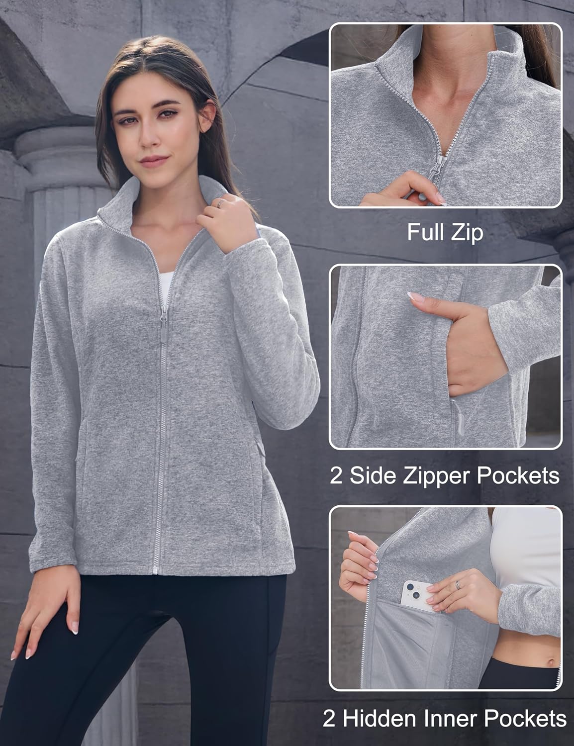 MAGCOMSEN Womens Fleece Zip Up Jacket with Pockets Lightweight Soft Coat