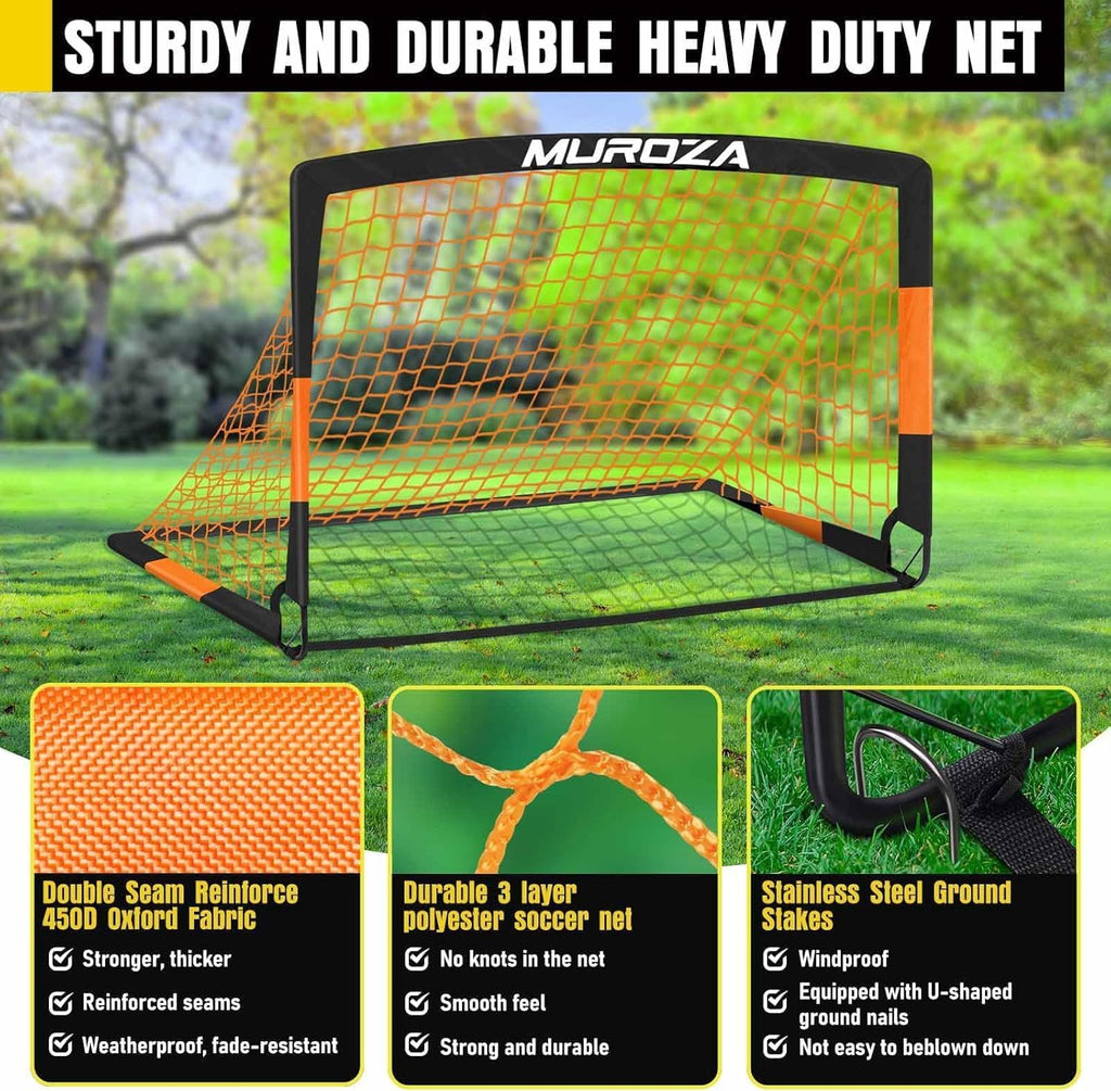 MUROZA Agility Ladder & Soccer Goal Training Set, 20ft Speed Ladder with Cones, Hurdles, Jump Rope & Parachute, Plus 2 Pack Pop Up Kids Soccer Goals with Ball & Cones for Backyard Sports Practice