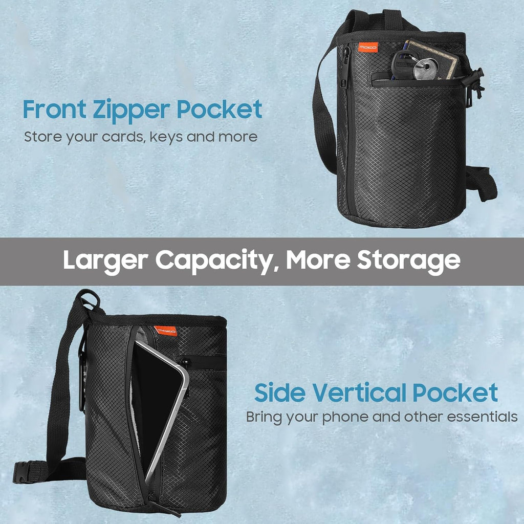 MoKo Rock Climbing Chalk Bag, Bouldering Chalk Pot Bucket with Adjustable Belt & Carabiner Drawstring Climbing Gear for Rock Climbing Weight Lifting Gymnastics Crossfit