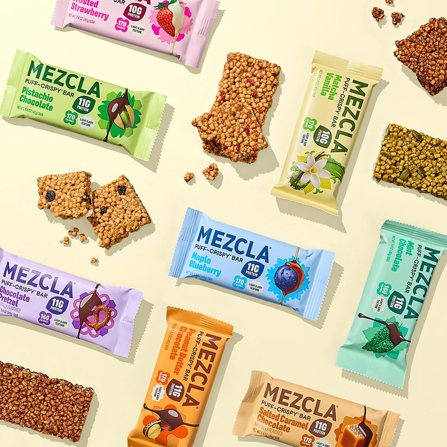 Mezcla Variety Pack Puff Crispy Vegan Bars, 10g Protein, 8 Bars