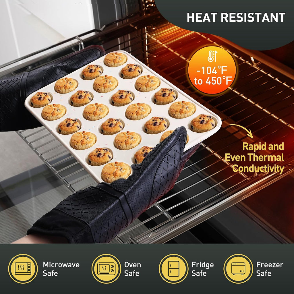 Socisen 2 Pack 24 Cups Silicone Mini Muffin Pan with Metal Reinforced Frame Silicone Molds Cupcake Cake Baking Cheesecake Pans Cookie Baking Chocoflan Cupcake Mold Mini Bundt Cake Pan Women Gift