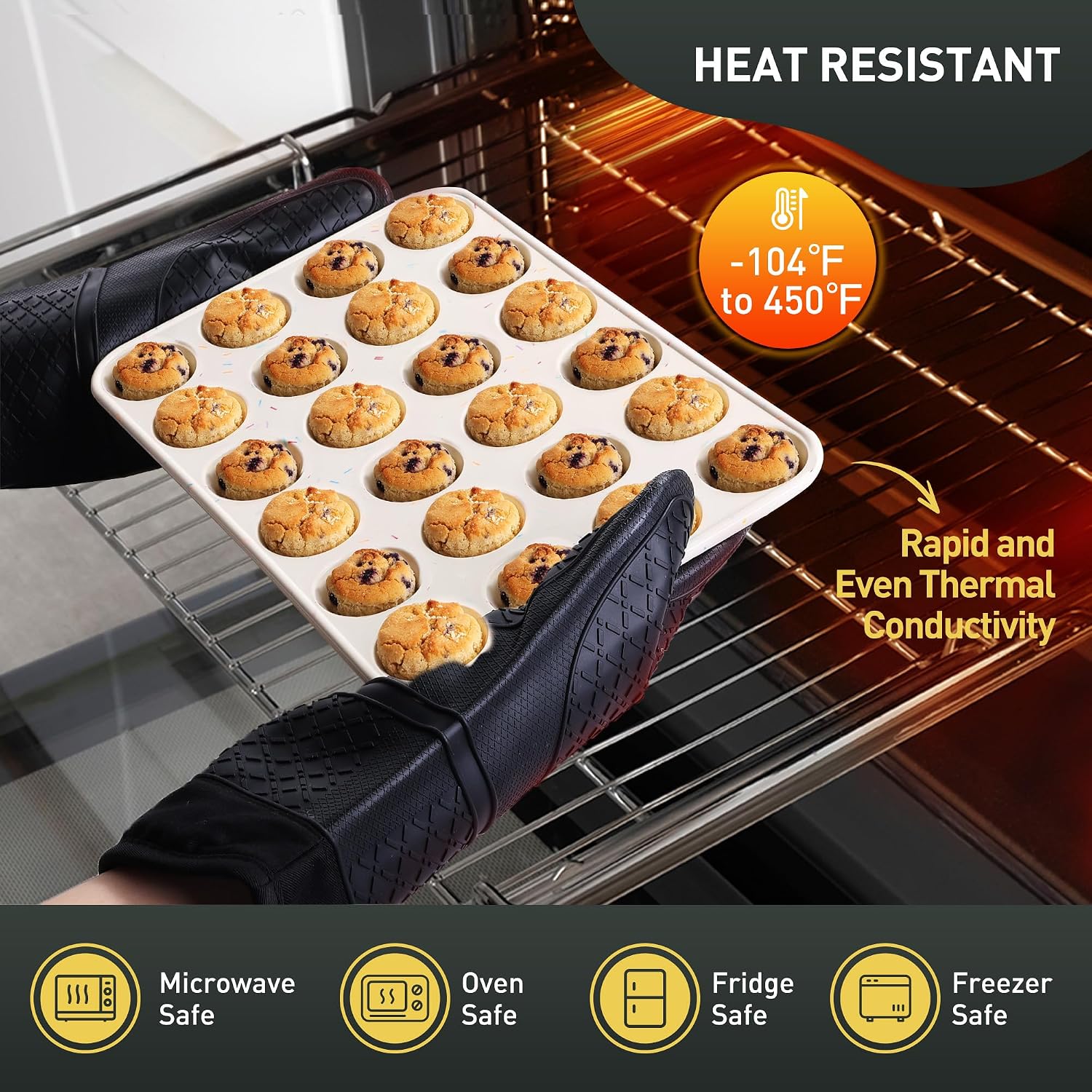 Socisen 2 Pack 24 Cups Silicone Mini Muffin Pan with Metal Reinforced Frame Silicone Molds Cupcake Cake Baking Cheesecake Pans Cookie Baking Chocoflan Cupcake Mold Mini Bundt Cake Pan Women Gift