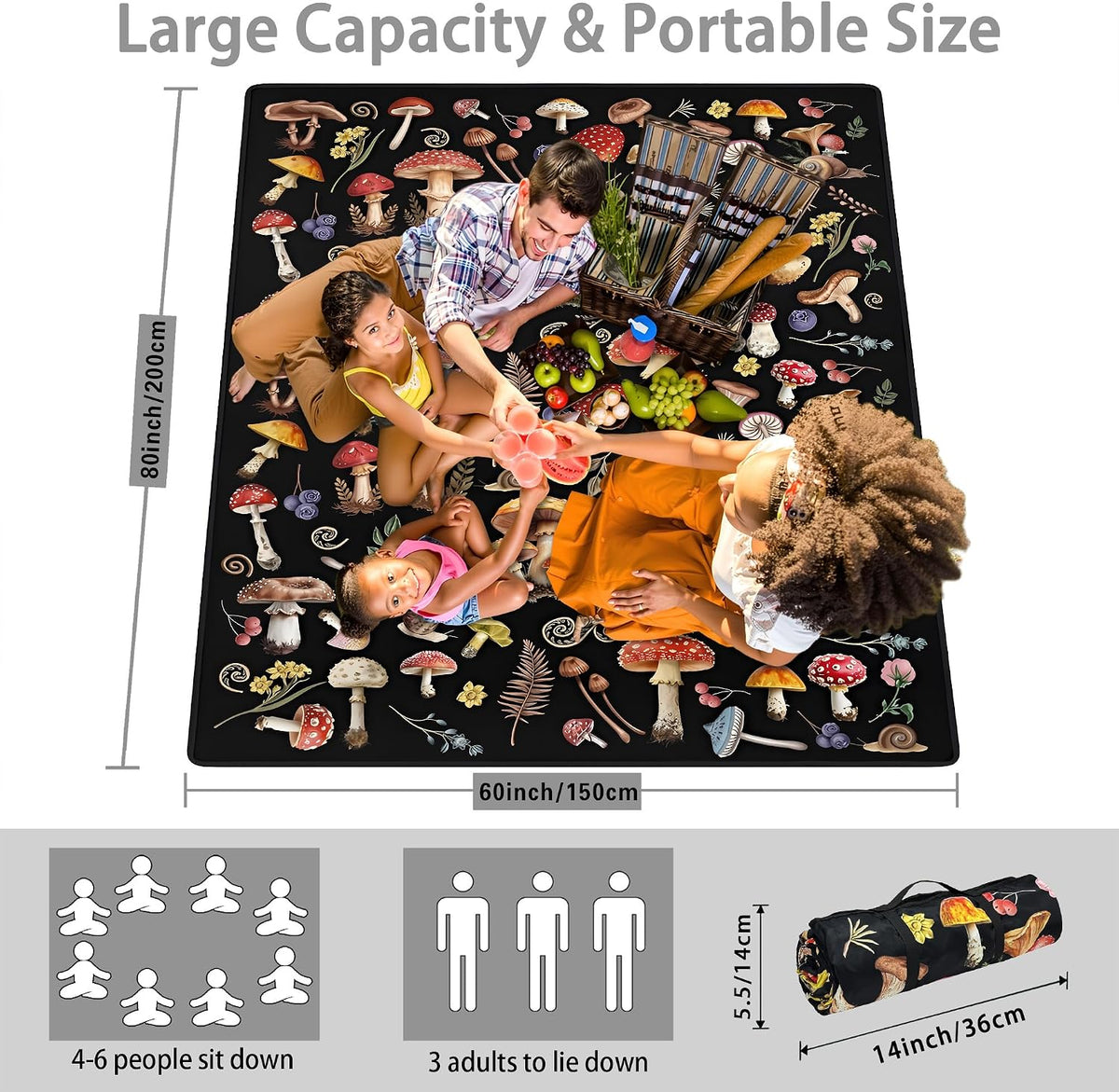Supfitness Extra Large Picnic Blankets Waterproof Foldable (60 "x 80") Beach Blanket Waterproof Sandproof,3-Layer Thicking Mat Outdoor Packable Camping Blanket