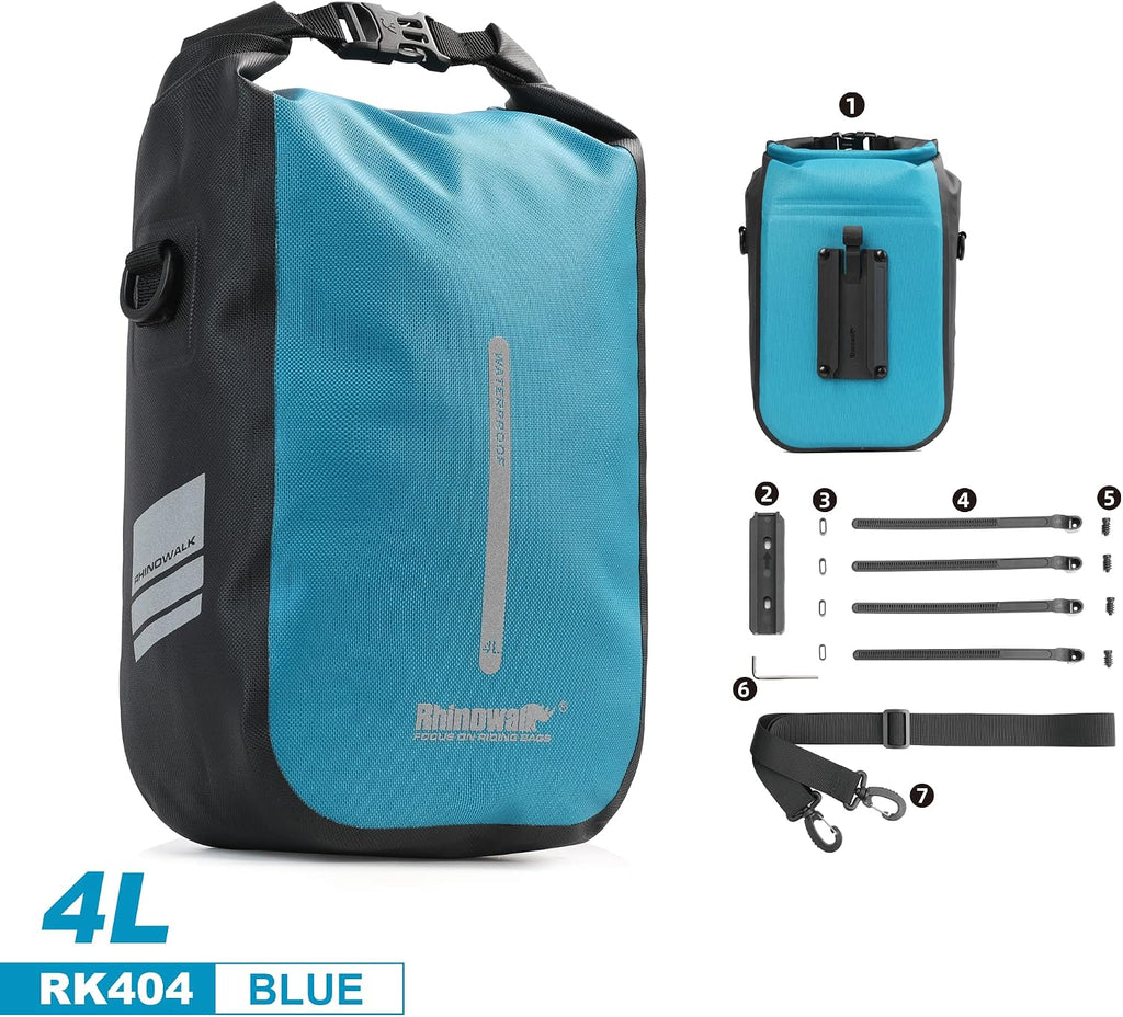 Rhinowalk Bike front fork Waterproof Bag Bike Pannier Bag Saddle Bag Fork Bag Rack Bicycle Bag Shoulder Bag for E-Scooter Mountain Bike Accessories [Blue 4L]
