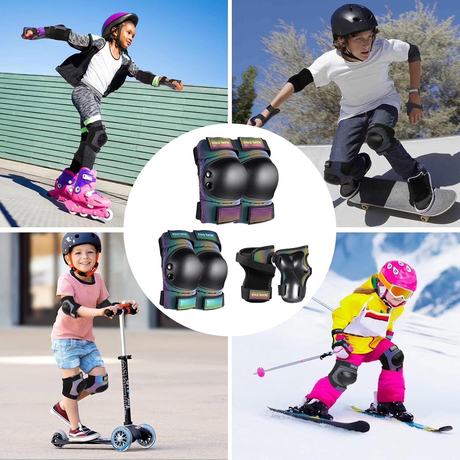 Adult/Kids/Youth Knee Pad Elbow Pads, Womens Skate Protective Gear Set 3 in 1 Knee and Elbow Pads Wrist Guards for Skateboard, Roller Skates, Skating, Scooter, Inline Skates, Cycling