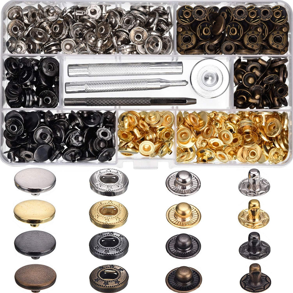 HOTOP 100 Set Snap Fasteners Leather Snaps Kit with 4 Tools, 12.5 mm