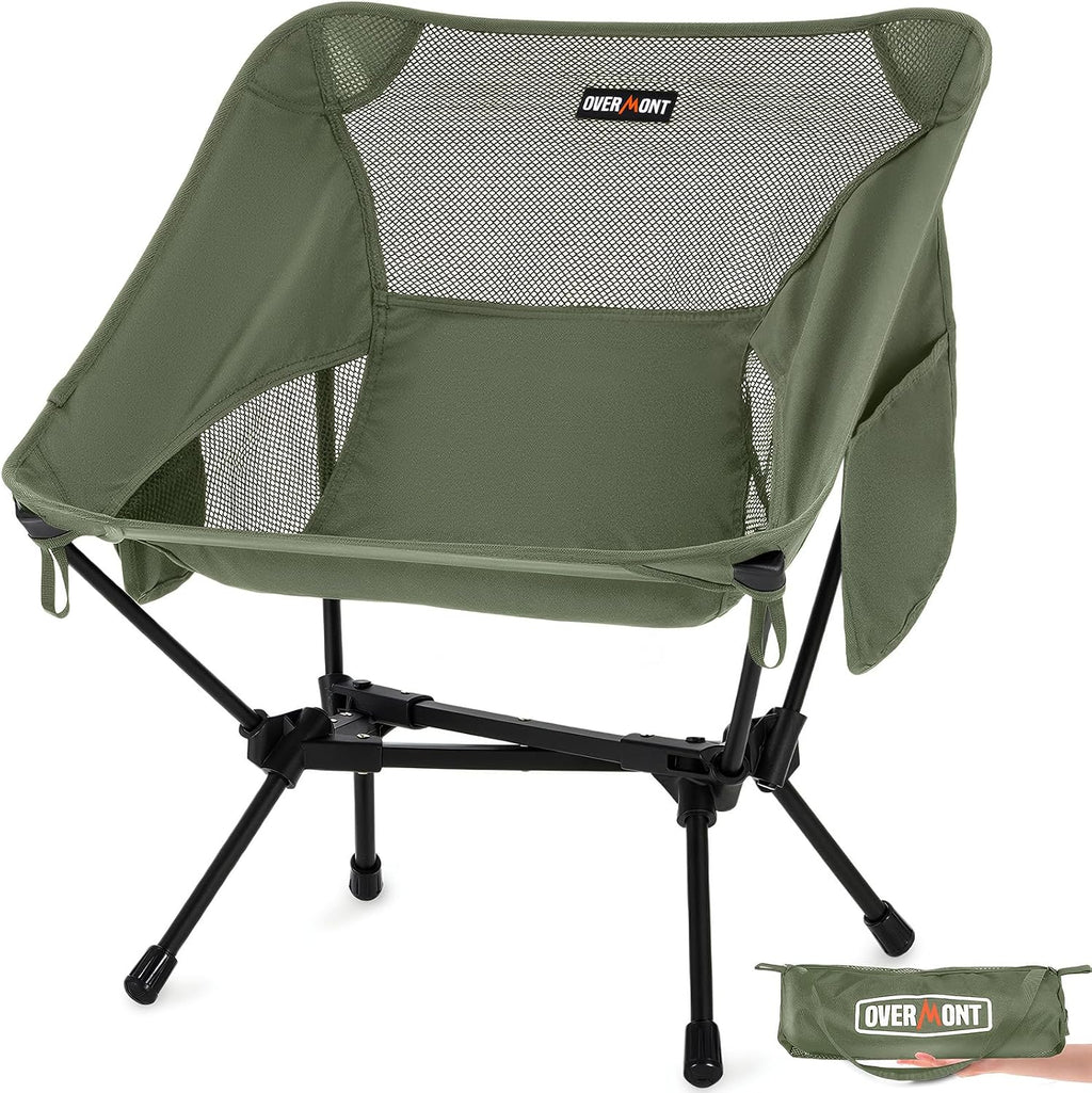 Overmont Ultralight Portable Camping Chair- Lightweight Folding Backpacking Chair, Support up to 330Lbs Compact Beach Chair for Adults with Carry Bag for Backpack Hiking Fishing Outdoor Camp Travel