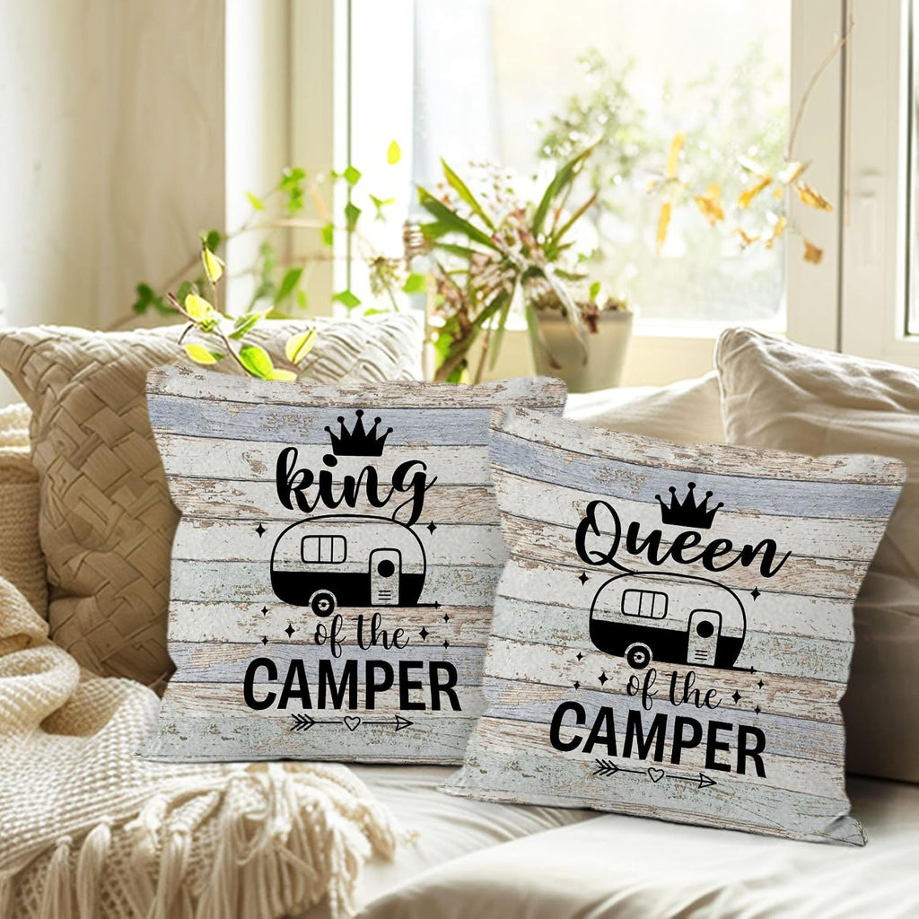 Camping Rv Pillow Covers 18x18 Set of 2, Camper Rv Decor, Camper Campsite Pillow Covers for Home Bedroom Couch,Camping Gifts for Couples