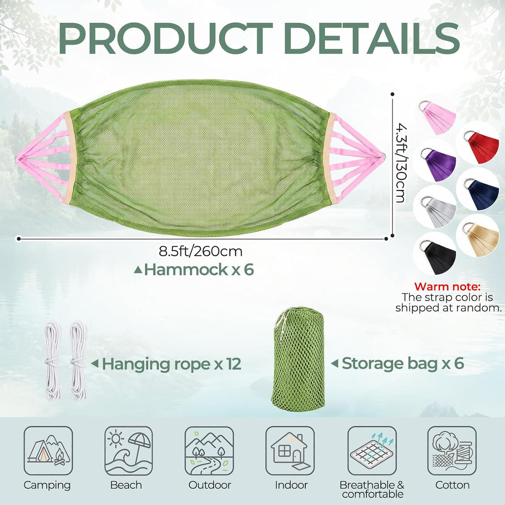 6 Pcs Camping Hammocks with Thick Rope and Storage Bags Portable Travel Nylon Mesh Hammock 102 x 51 in Lightweight Breathable Outdoor Hammock for Camping Hiking Backpacking Backyard